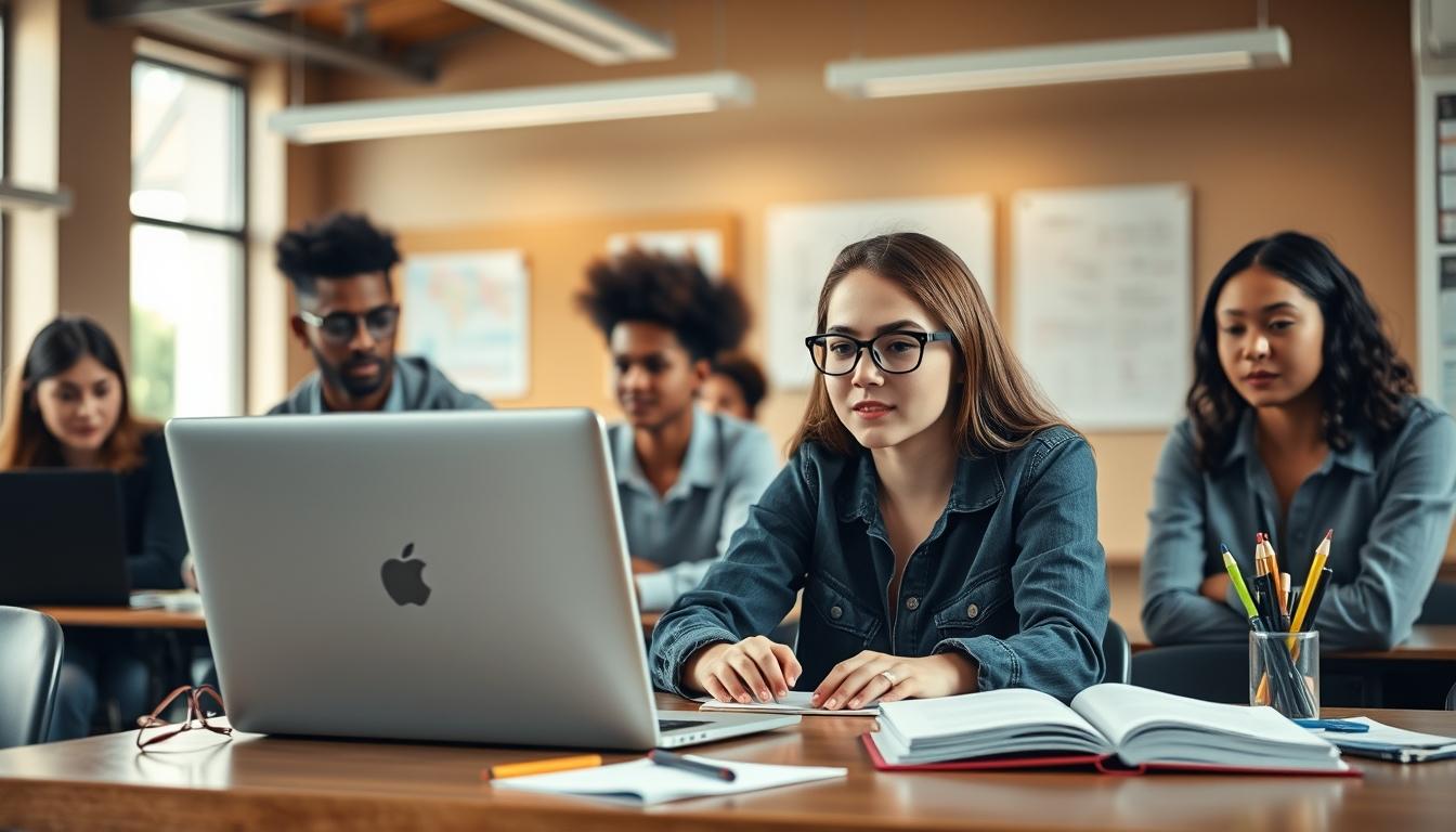 Student using learning strategies while studying