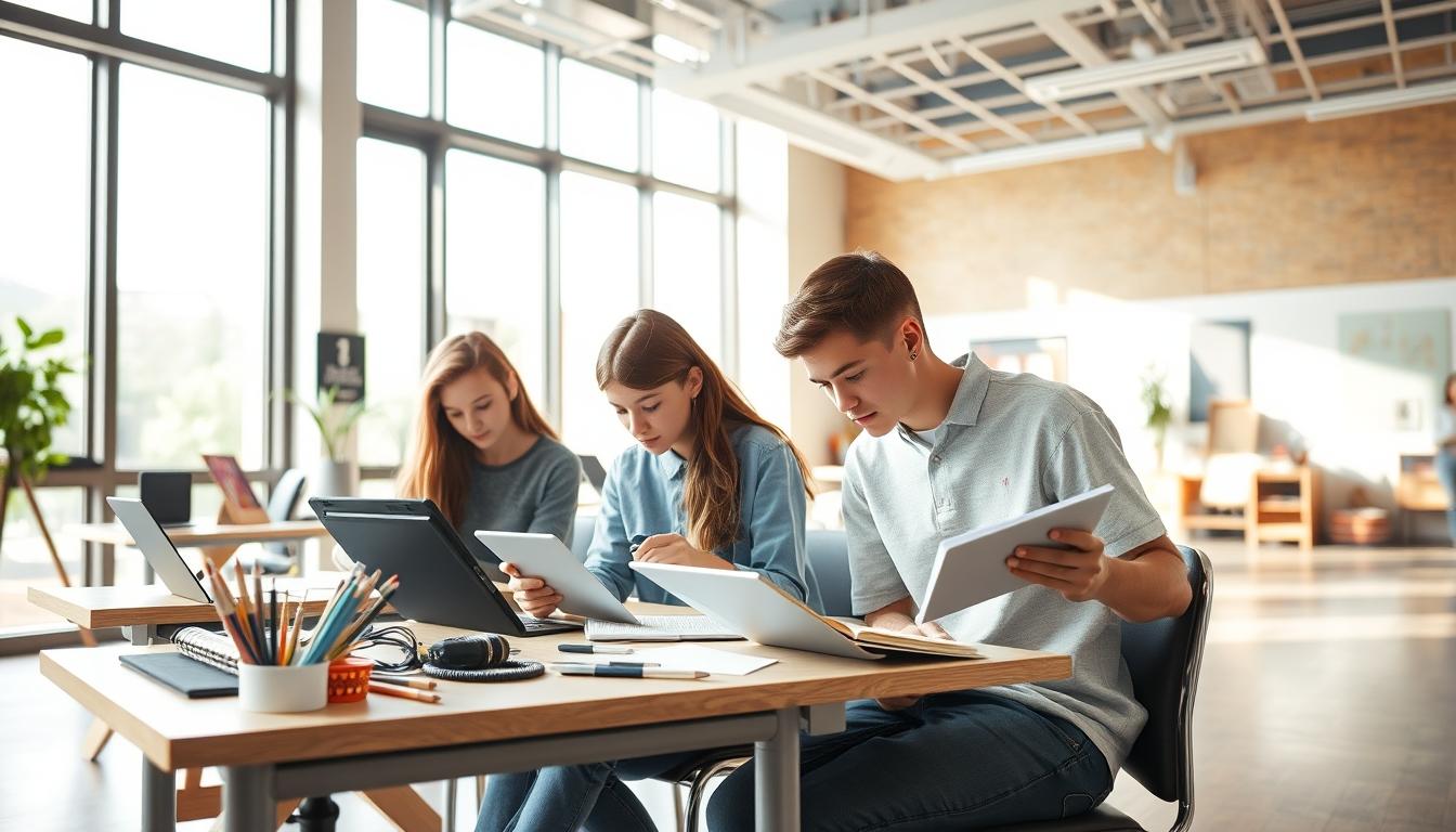 Student using a study guide to organize academic notes